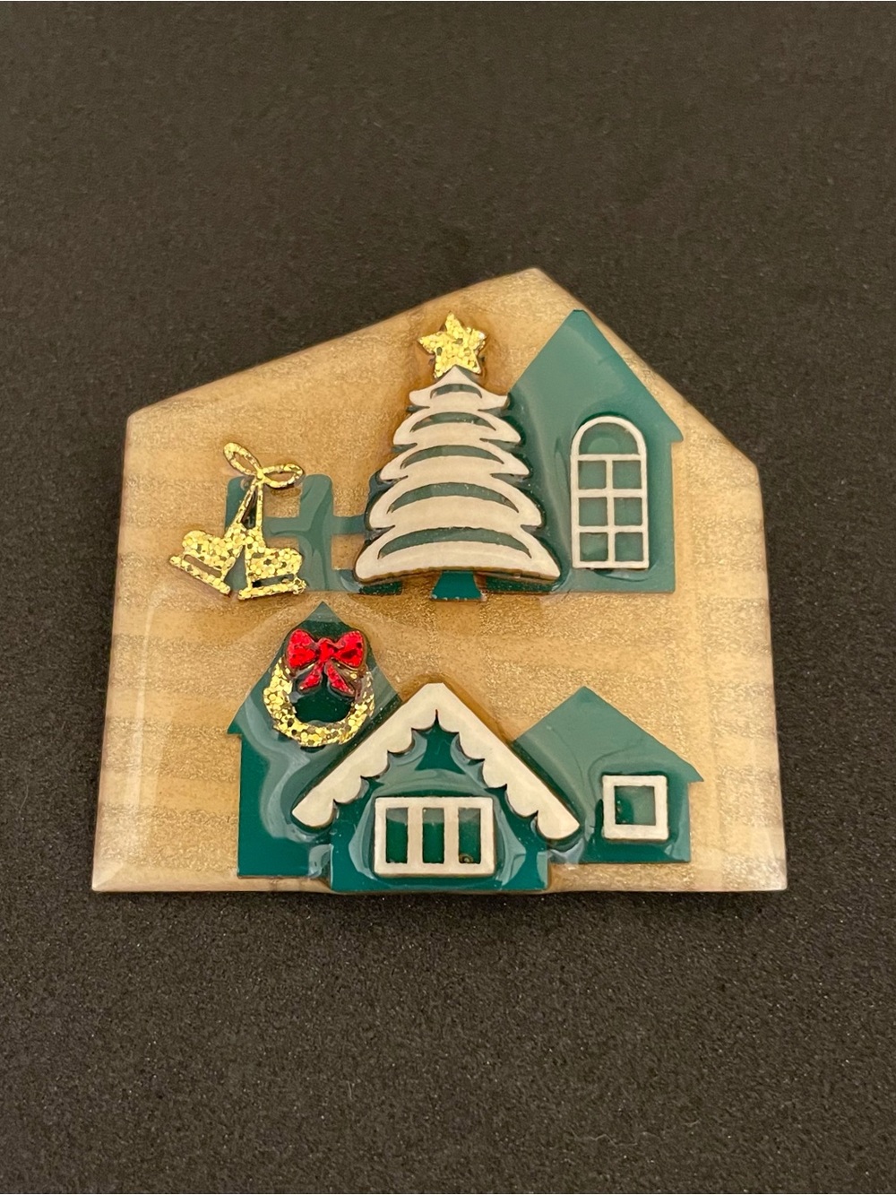House Pins by Lucinda Christmas Tree Ice Skates Wreath Brooch